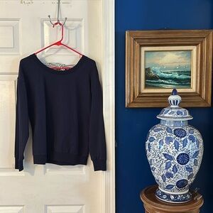 NWT Kenzie Navy Blue Sweatshirt with Pin Striped Bow on Back Size Medium